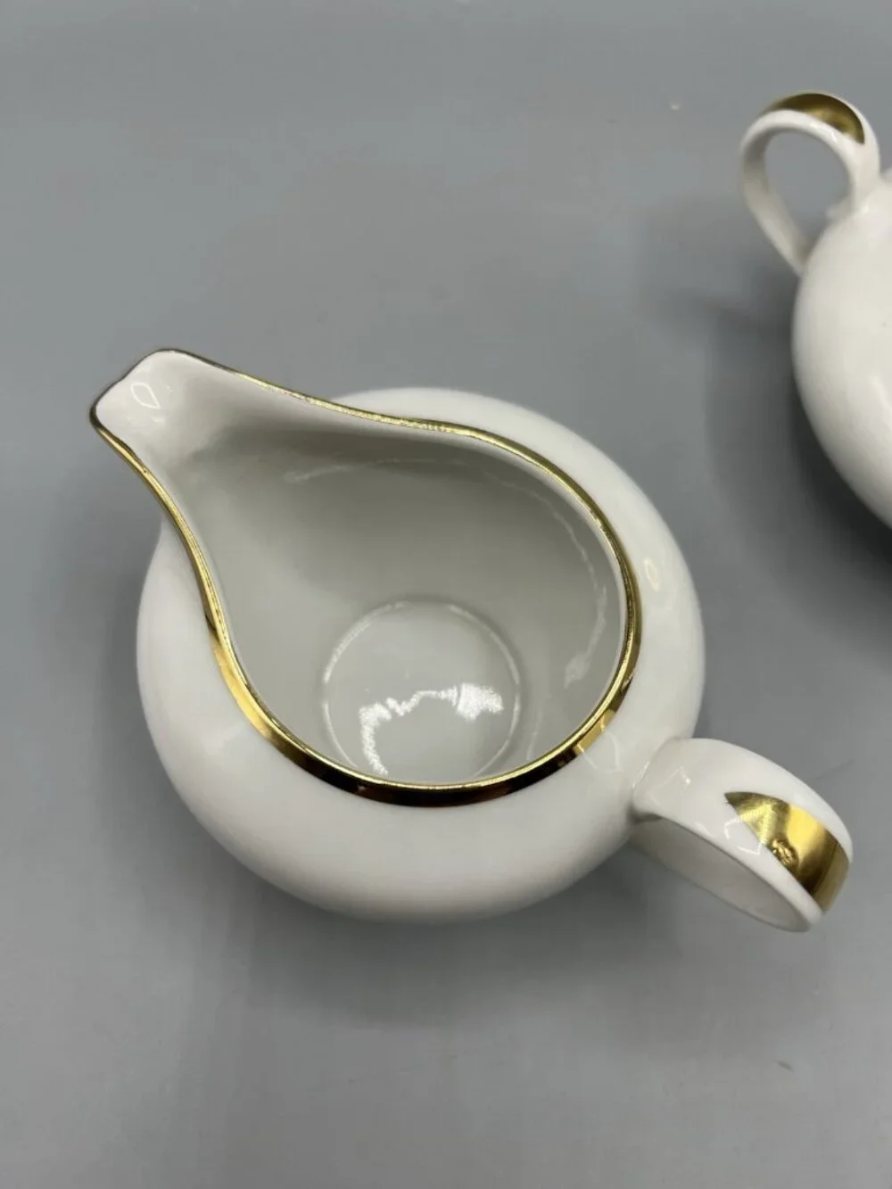 Bavarian Germany Sugar Bowl and Creamer Set 1960s White Gold Band Fine Dining